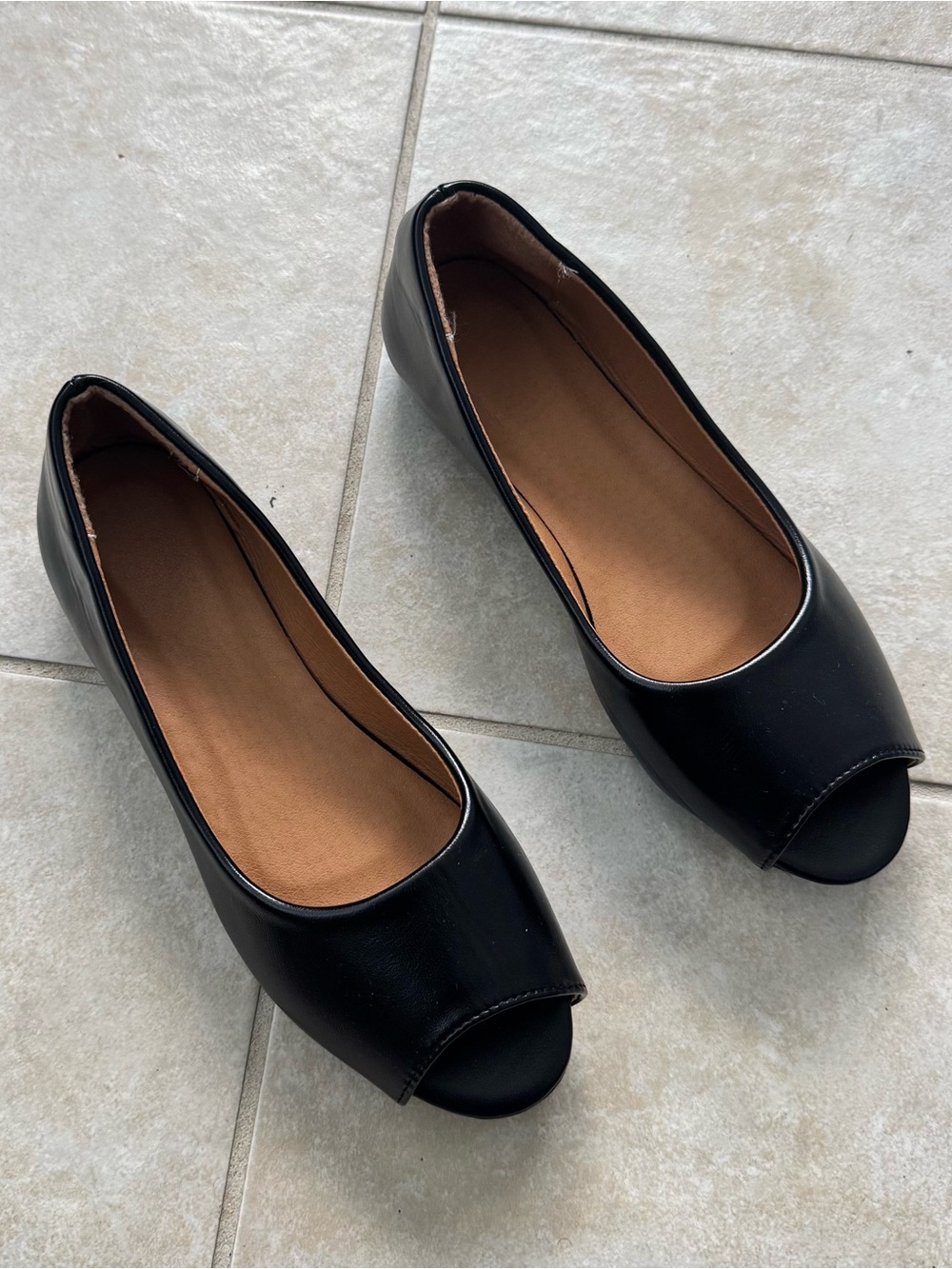 Women Black Peep Toe Driving Flats Slip On Comfort Shoes Pebble Sole 9-9.5 EU 41